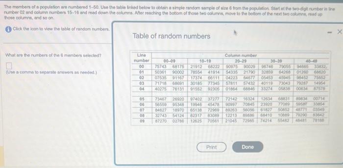 Solved The members of a population ars numbered 1-50. Use | Chegg.com