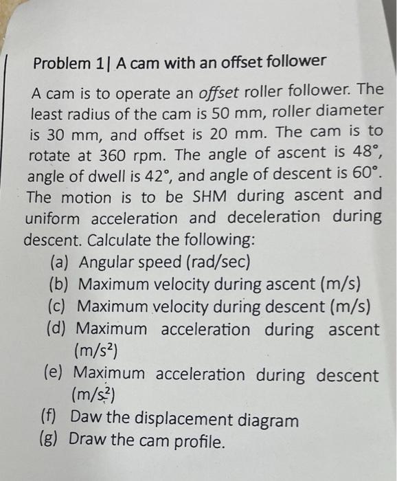 Solved Problem 1| A cam with an offset follower A cam is to | Chegg.com