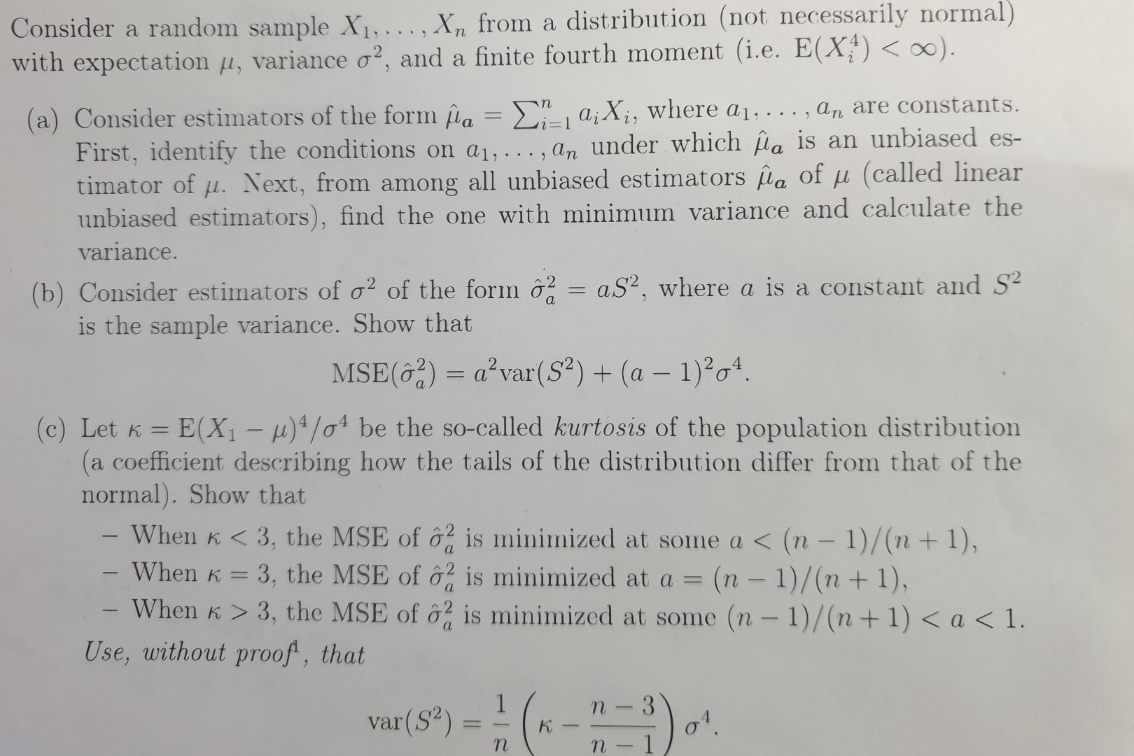 Solved Consider A Random Sample X1 X From A Distrib Chegg Com