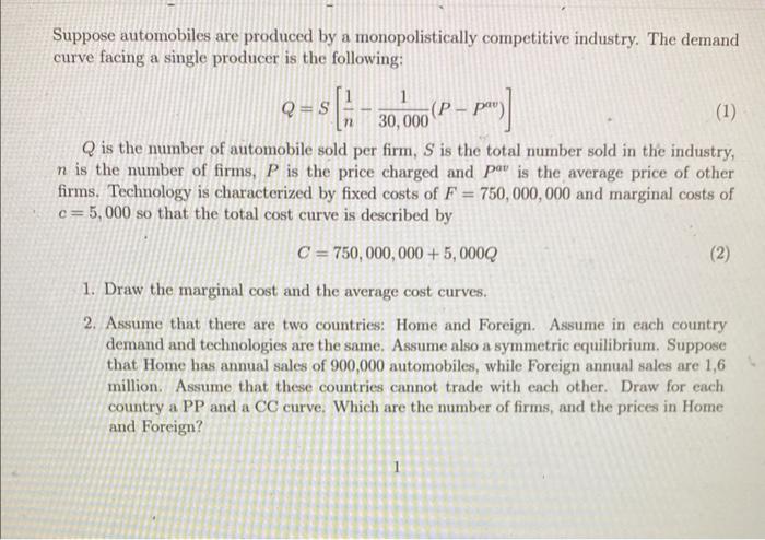 Solved Suppose automobiles are produced by a | Chegg.com