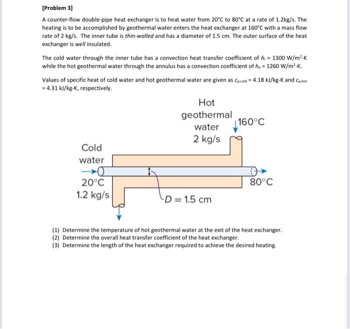 Solved [Problem 3) A counterflow doublepipe heat exchanger