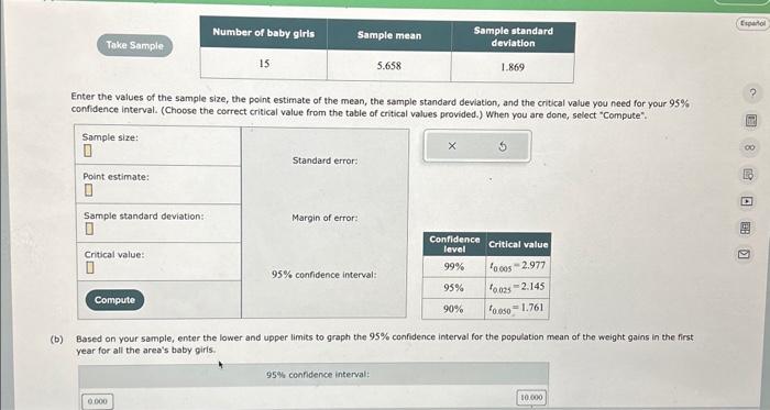 Solved Enter the values of the sample size, the point | Chegg.com