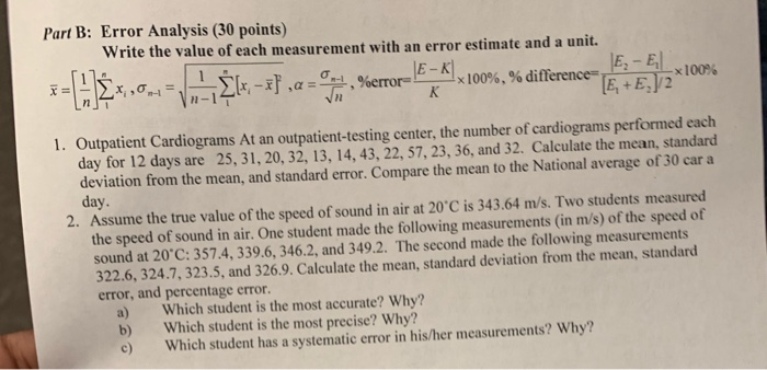 Solved Part B: Error Analysis (30 points) Write the value of | Chegg.com