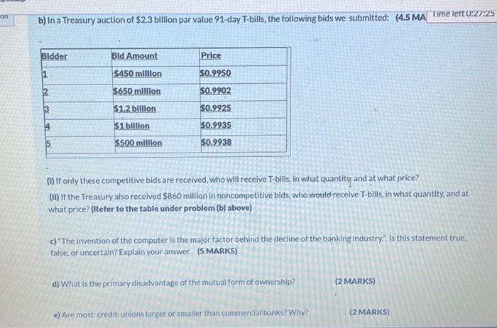 Solved B) In A Treasury Auction Of $2.3 Billion Par Value | Chegg.com