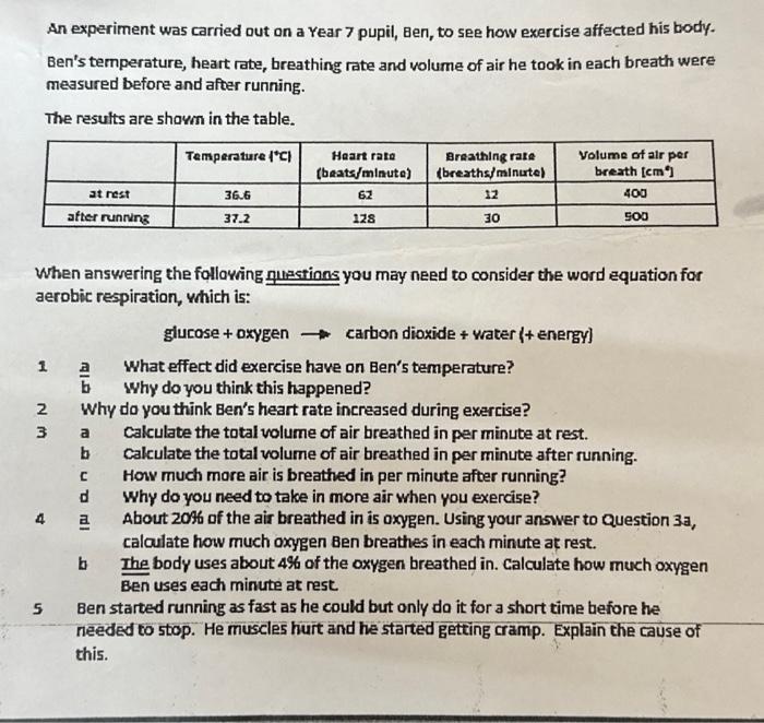 Solved An Experiment Was Carried Out On A Year 7 Pupil, Ben, | Chegg.com