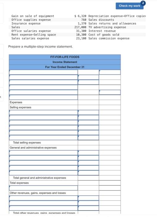 Solved Prepare a multiple-step income statement. Exercise | Chegg.com