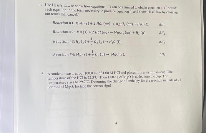 Solved 2 Applying Hess S Law And The Result From The Chegg Com