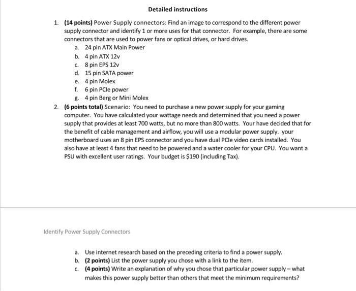 Solved 1. (14 points) Power Supply connectors Find an image
