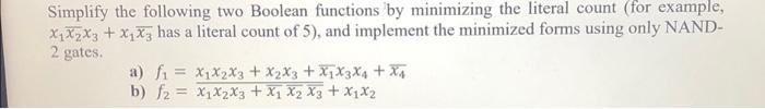 Solved Simplify the following two Boolean functions by | Chegg.com
