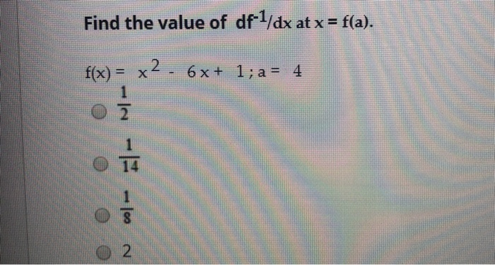 Solved Find the value of df /dx at x = f(a). x2- 6x+ 1; a 4 | Chegg.com