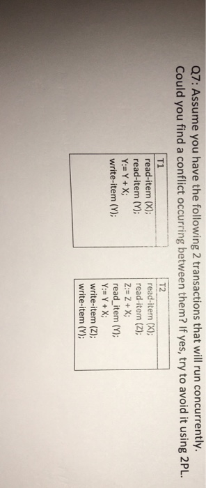 T1 Q7: Assume you have the following 2 transactions that will run concurrently. Could you find a conflict occurring between t
