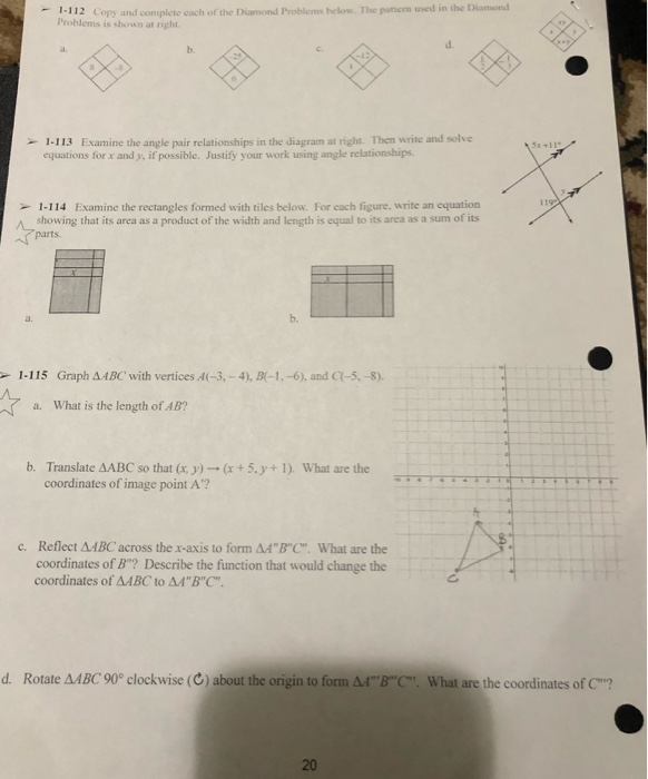 Solved I-112 Copy and complete cach of the Diamond Problems | Chegg.com