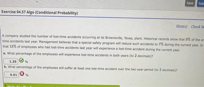 Solved A company studied the number of lost-time accidents | Chegg.com
