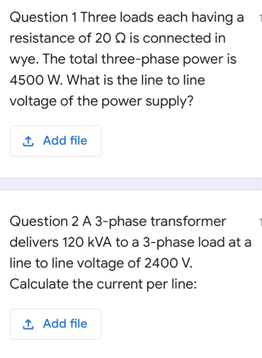 Solved Question 1 Three Loads Each Having A Resistance Of 20