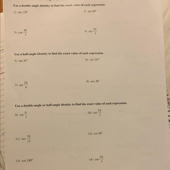 Solved Use a double-angle identity to find the exact value | Chegg.com