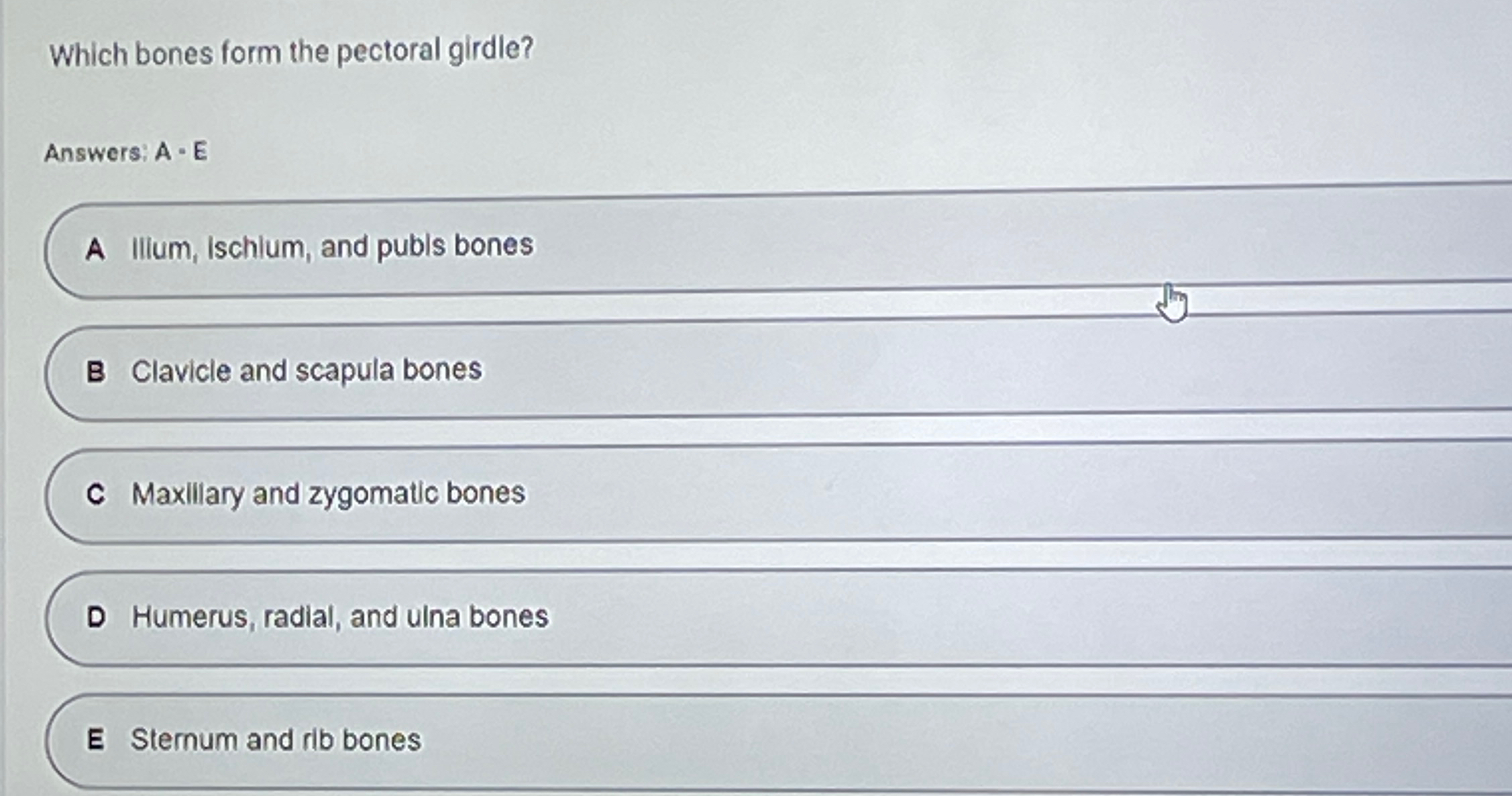 Solved Which Bones Form The Pectoral Girdle?Answers: A*EA | Chegg.com