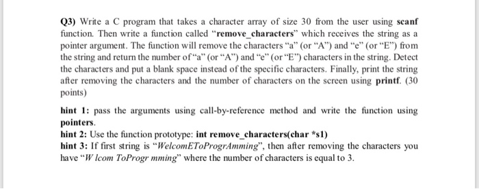 Solved Q3) Write a C program that takes a character array of | Chegg.com