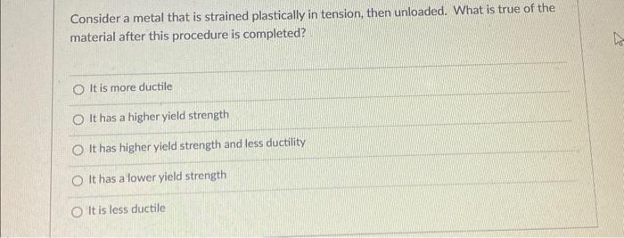 Solved Consider a metal that is strained plastically in | Chegg.com