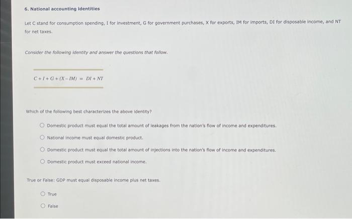 Solved National Accounting Identities Let C Stand For Chegg Com