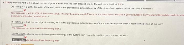 Solved A 0.18- kg stone is held 1.4 m above the top edge of | Chegg.com