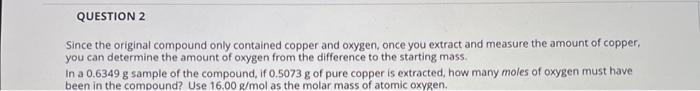 Solved Consider some unknown compound containing only copper | Chegg.com