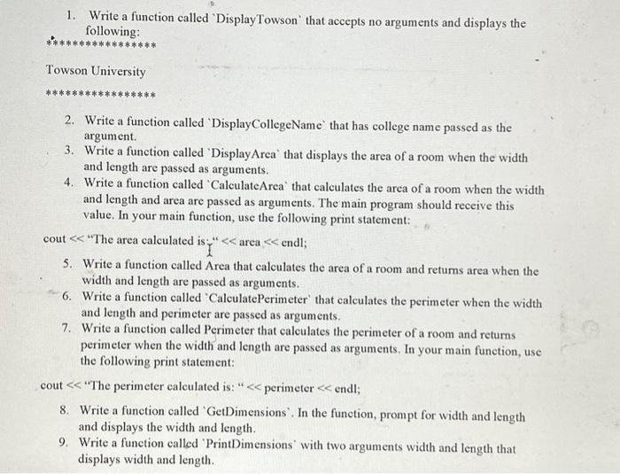 Solved 1. Write a function called 'DisplayTowson' that | Chegg.com