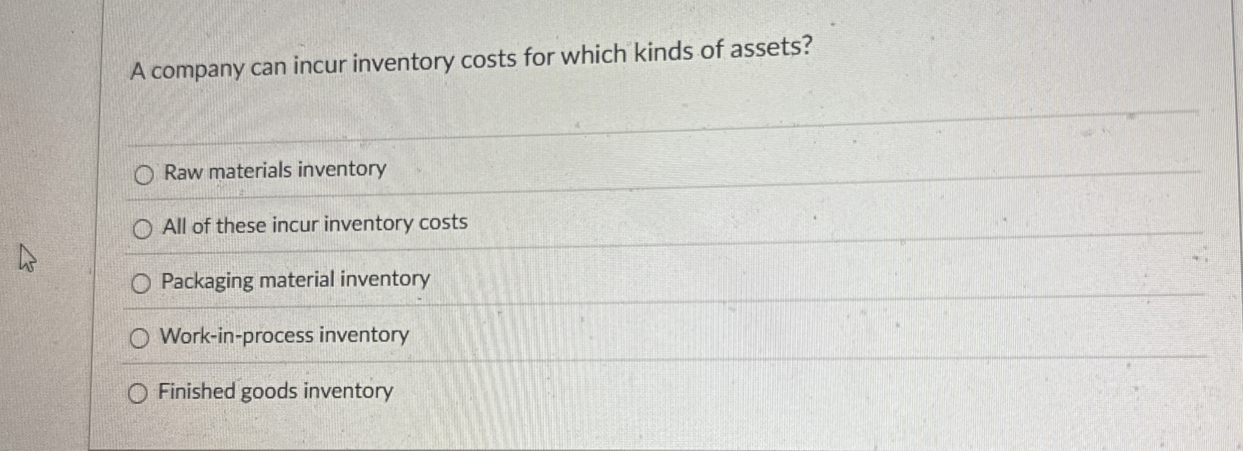 Solved A company can incur inventory costs for which kinds | Chegg.com