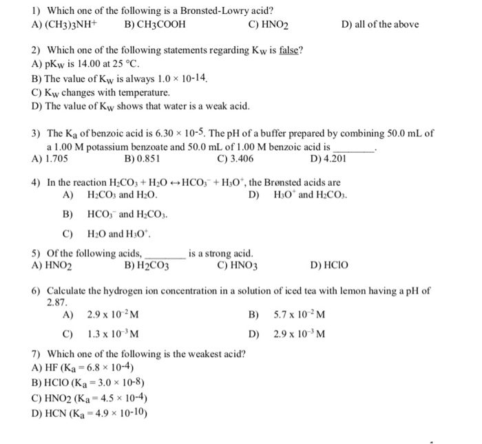 Solved 1) Which one of the following is a Bronsted-Lowry | Chegg.com