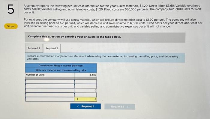 Solved A company reports the following per unit cost | Chegg.com