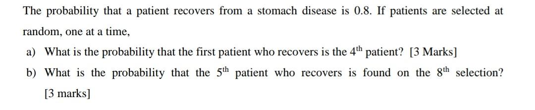 Solved The Probability That A Patient Recovers From A | Chegg.com