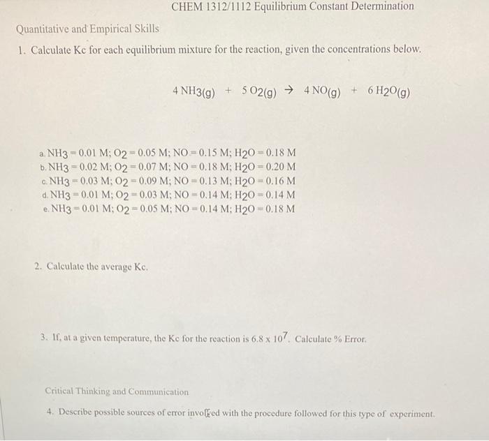 Solved CHEM 1312/1112 Equilibrium Constant Determination | Chegg.com