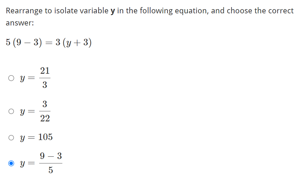 Solved Rearrange to isolate variable y ﻿in the following | Chegg.com