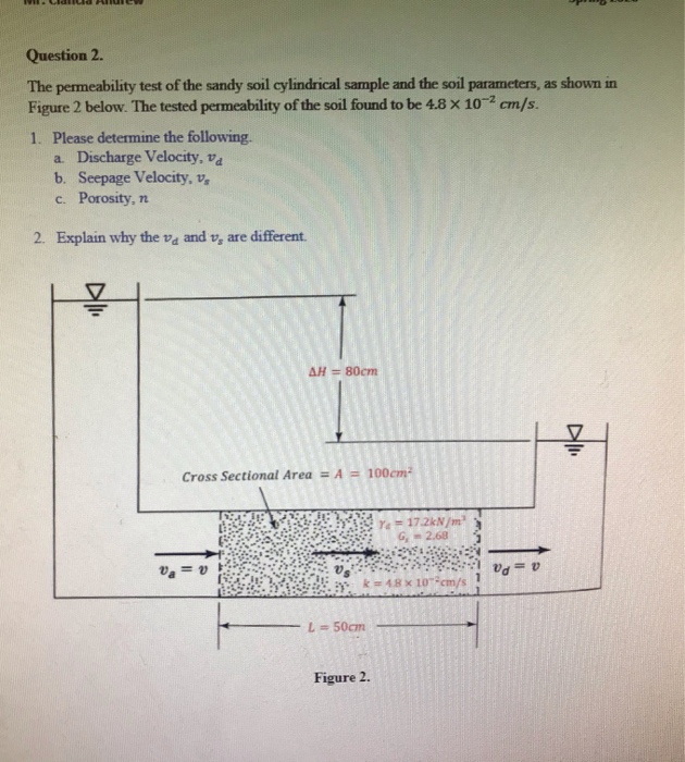 Solved Question 1. A Calculate the rate of seepage (in the | Chegg.com