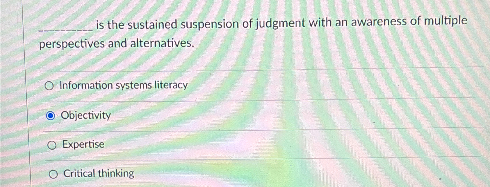 Solved is the sustained suspension of judgment with an