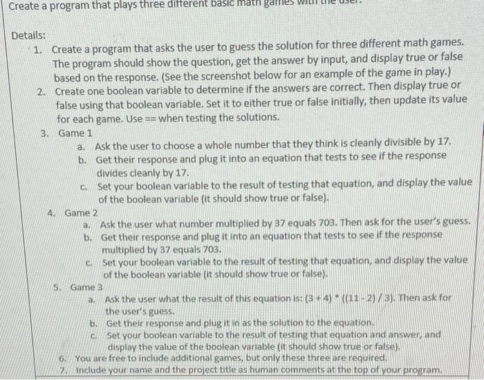 Solved Create a program that plays three different basic | Chegg.com