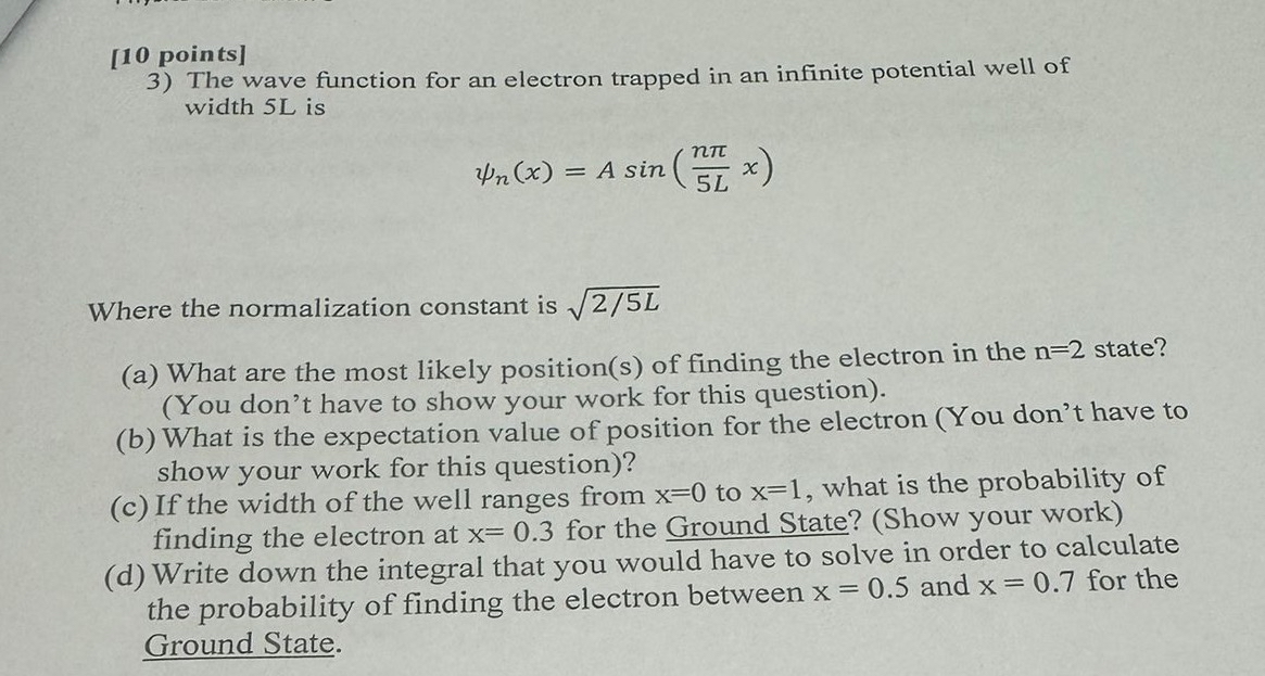 Solved The wave function for an electron trapped in an | Chegg.com
