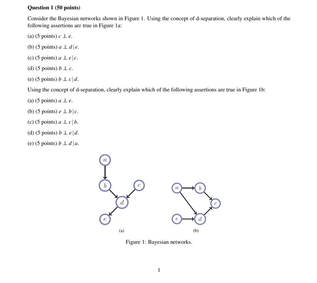 Solved Question 1 (50 Points) Consider The Bayesian Networks | Chegg.com