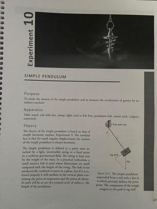 Solved Experiment 10 SIMPLE PENDULUM Purpose To study the