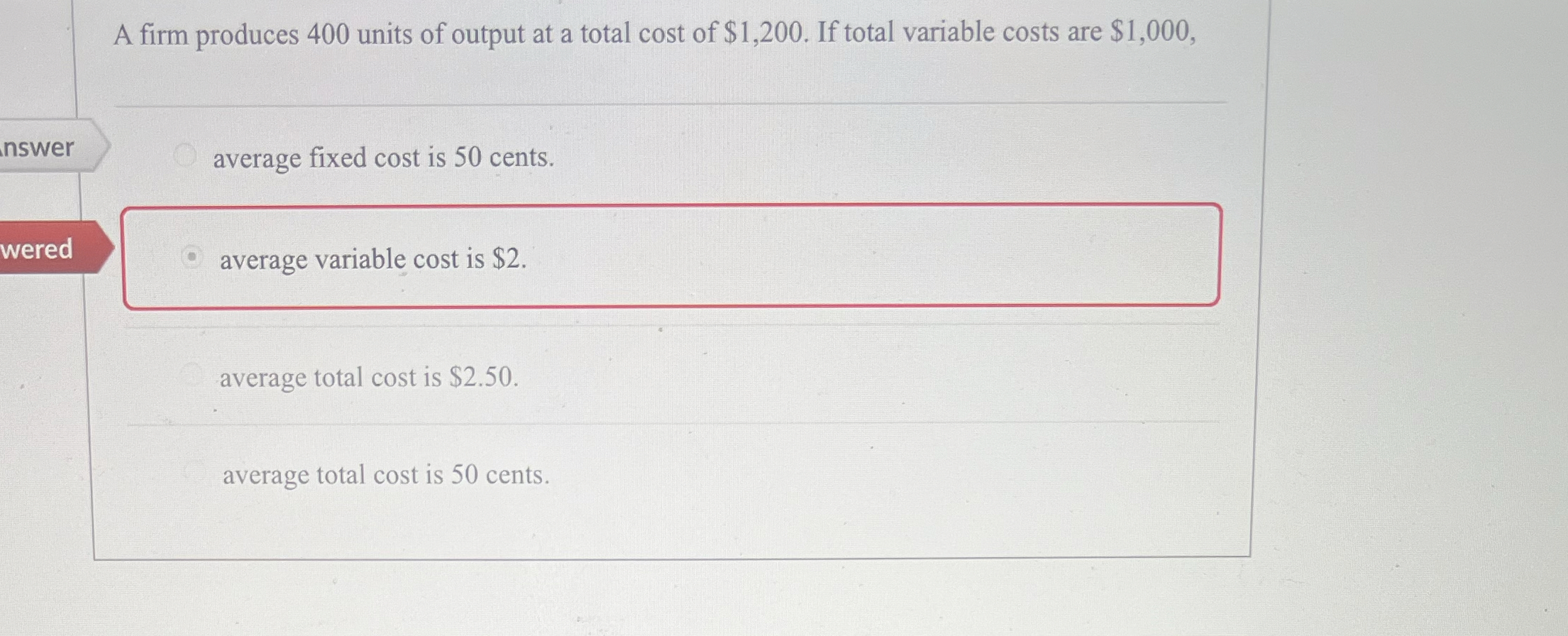 Solved A firm produces 400 ﻿units of output at a total cost | Chegg.com