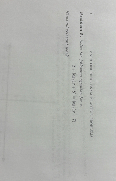 Solved 6MATH 1180 ﻿FINAL EXAM PRACTICE PROBLEMSProblem 5. | Chegg.com