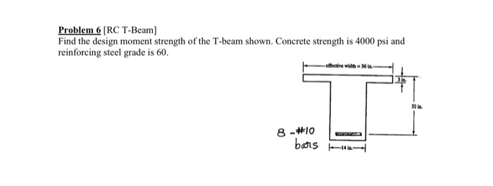 Solved Problem 6 [RC T-Beam] Find the design moment strength | Chegg.com