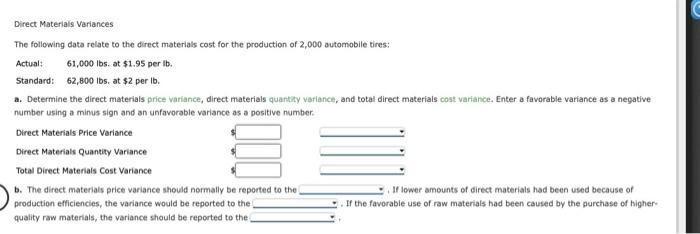 Solved Direct Materials Variances The following data relate | Chegg.com