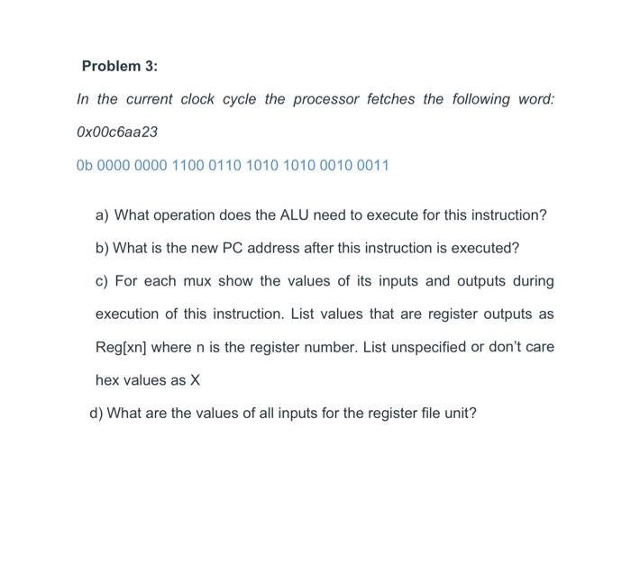 Solved Problem 3: In the current clock cycle the processor | Chegg.com