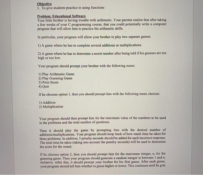 Solved 1. To give students practice in using functions | Chegg.com