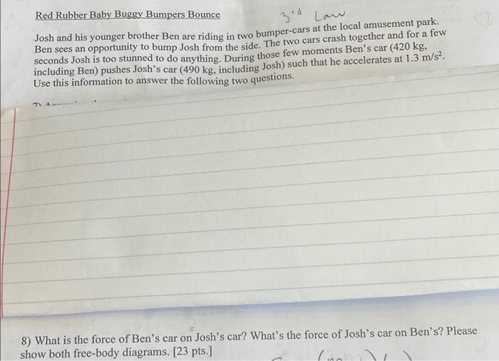 Solved Red Rubber Baby Buggy Bumpers Bounce 3rd Law Josh and