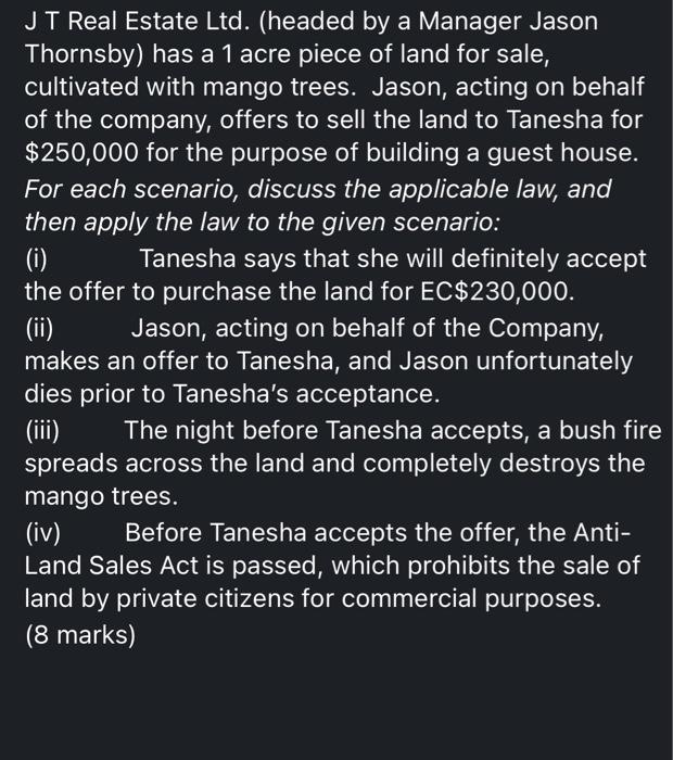 Solved JT Real Estate Ltd. (headed by a Manager Jason