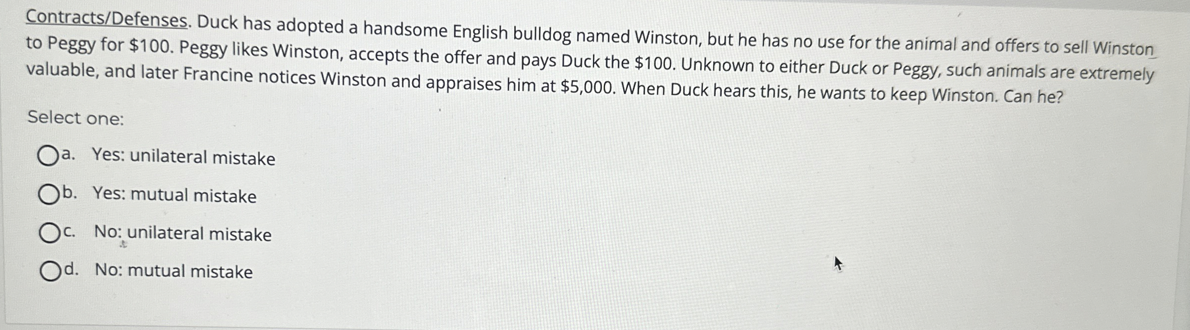 Solved Contracts/Defenses. ﻿Duck has adopted a handsome | Chegg.com