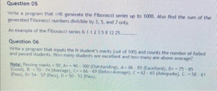 Solved White a program that wilt generate the Fibonacci | Chegg.com