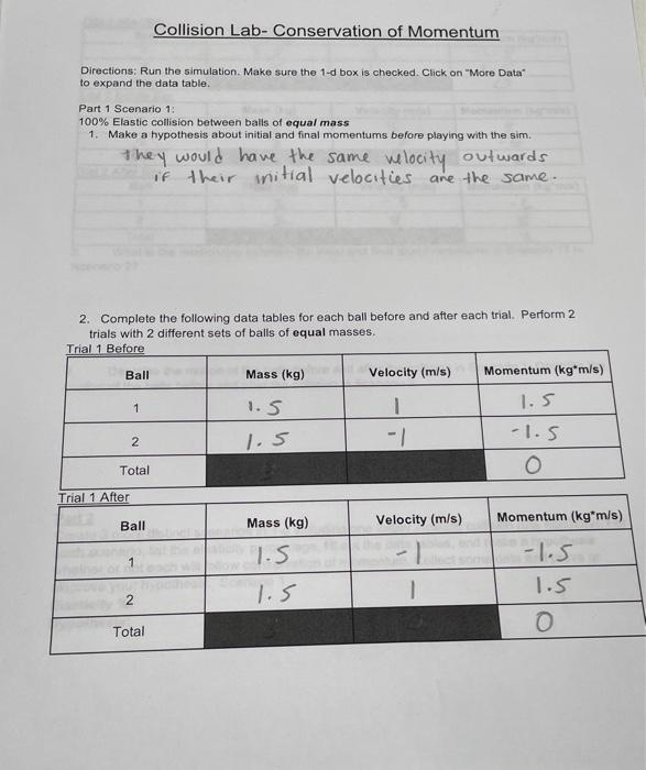 Solved Collision Lab Conservation Of Momentum Directions Chegg