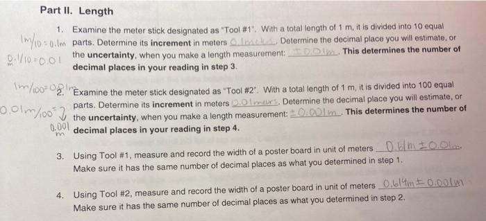 Solved Part II. Length 1. Examine the meter stick designated | Chegg.com